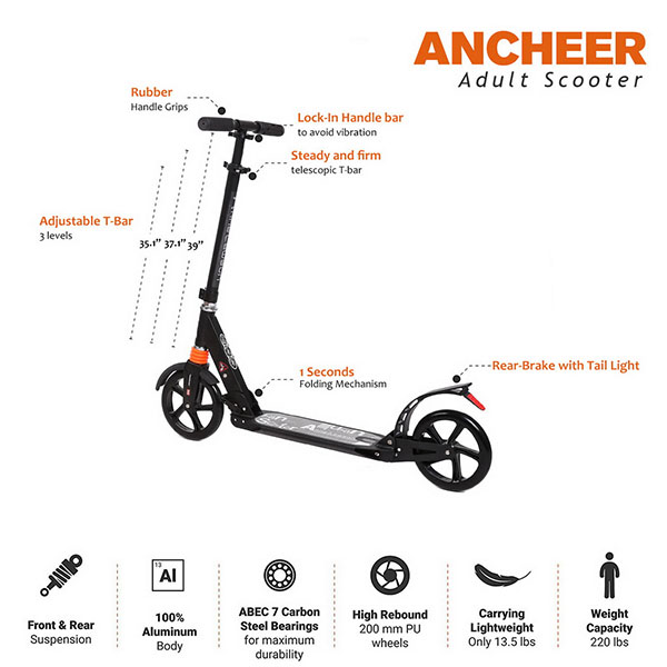 Foot Scooter For Kids Height Adjustable Lightweight Foldable Aluminum Alloy Kicks Scooters T-Style Design Adults Clearance