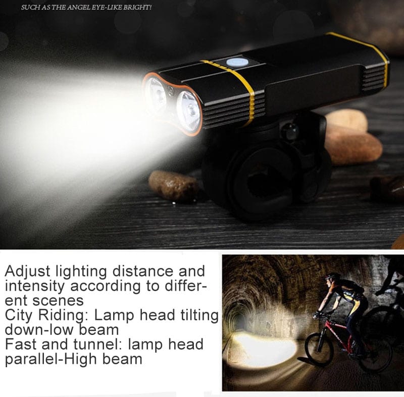 6000LM Bicycle Light 2x XML-L2 LED Bike Light With USB Rechargeable Battery Cycling Front Light +Handlebar Mount