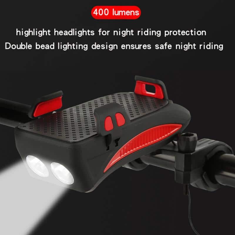 Bike Light USB Rechargeable Flashlight Phone Holder Bicycle Highlight Power Bank