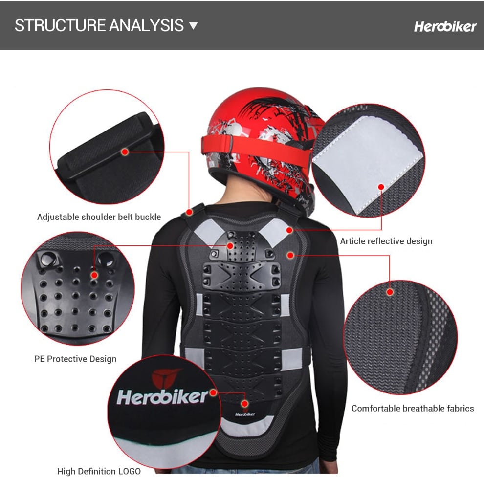 HEROBIKER Motorcycle Armor Vest Chest Back Body Armor Vest Motocross Protective Gears Vest Motorcycle Jacket Moto Waistcoat L XL