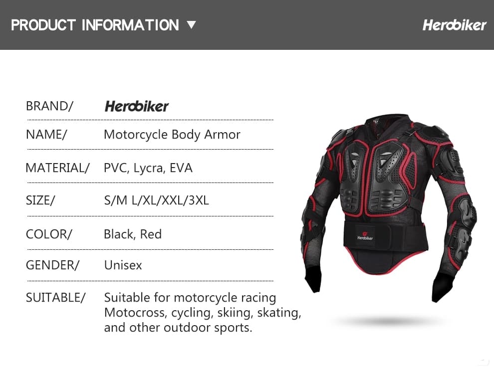 HEROBIKER Motorcycle Jacket Full Body Armor Equipement Motocross Off-Road Protector Protective Gear Clothing S/M/L/XL/XXL/XXXL