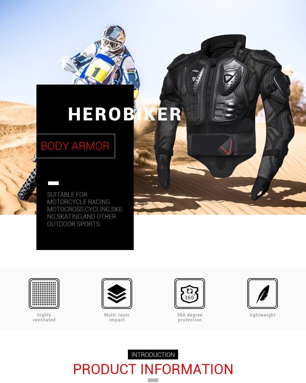 HEROBIKER Motorcycle Armor Protection Body Armor Protective Gear Motocross Moto Jacket Motorcycle Jackets With Neck Protector