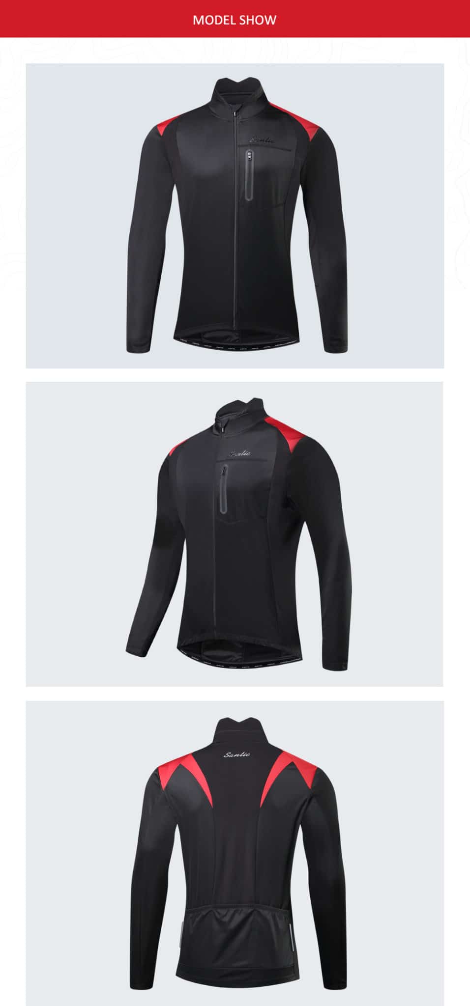 Santic Men Autumn winter Cycling Jacket Windproof MTB Jackets Coat Keep Warm Breathable And Comfort Black or Red clothes KC6104