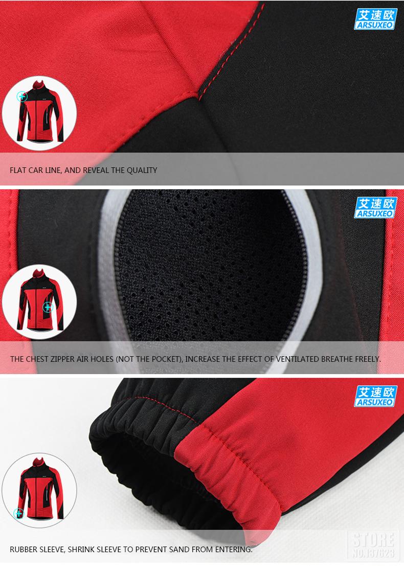 ARSUXEO Fleece Thermal Cycling Jacket Autumn Winter Warm Up Bicycle Clothing Windproof Windbreaker Coat MTB Bike Jerseys