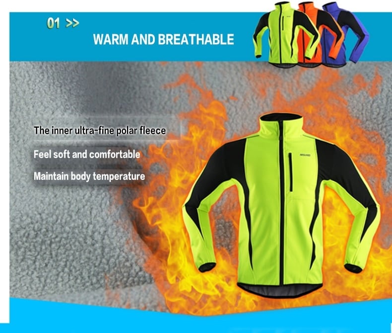 ARSUXEO Winter Warm Up Thermal Fleece Cycling Jacket Bicycle MTB Road Bike Clothing Windproof Waterproof Long Jersey Jersey