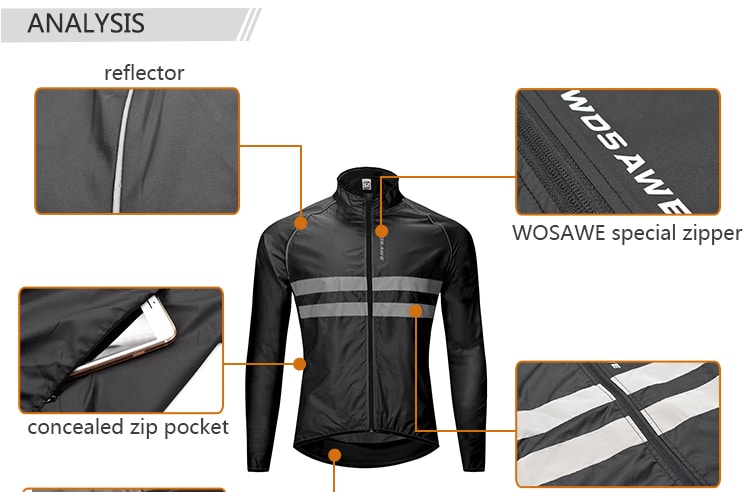 WOSAWE Reflective jacket High Visibility Jacket Water Resistance Running Waistcoat Night Riding Safety Vest MTB Cycling Clothes