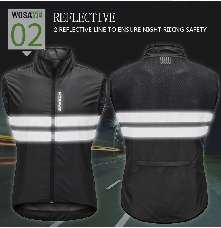 WOSAWE Reflective jacket High Visibility Jacket Water Resistance Running Waistcoat Night Riding Safety Vest MTB Cycling Clothes