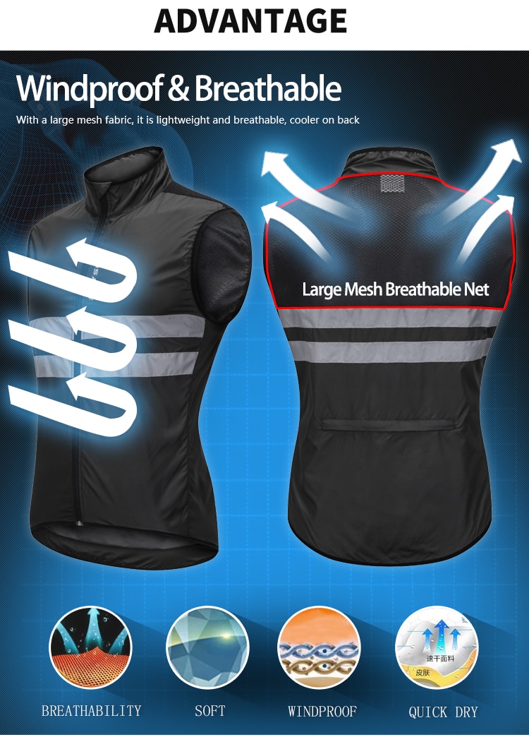 WOSAWE Reflective jacket High Visibility Jacket Water Resistance Running Waistcoat Night Riding Safety Vest MTB Cycling Clothes