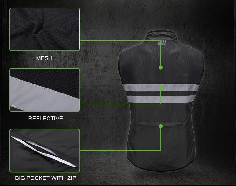 WOSAWE Reflective jacket High Visibility Jacket Water Resistance Running Waistcoat Night Riding Safety Vest MTB Cycling Clothes