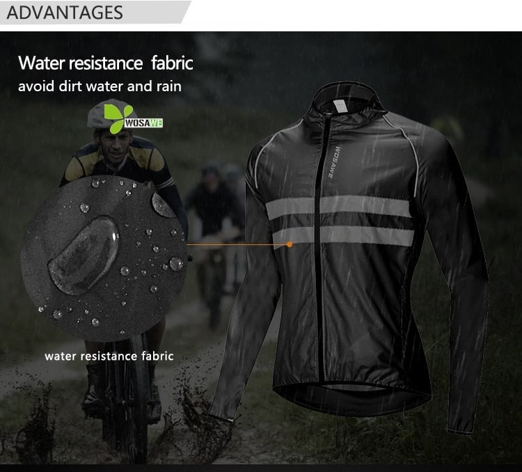 WOSAWE Reflective Cycling Jackets Men Breathable Waterproof Lightweight Rain Windbreaker Coat Bicycle Cycle MTB Bike Clothes
