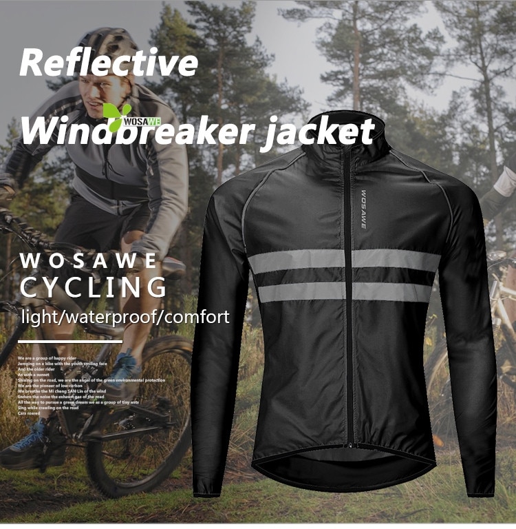 WOSAWE Reflective Cycling Jackets Men Breathable Waterproof Lightweight Rain Windbreaker Coat Bicycle Cycle MTB Bike Clothes