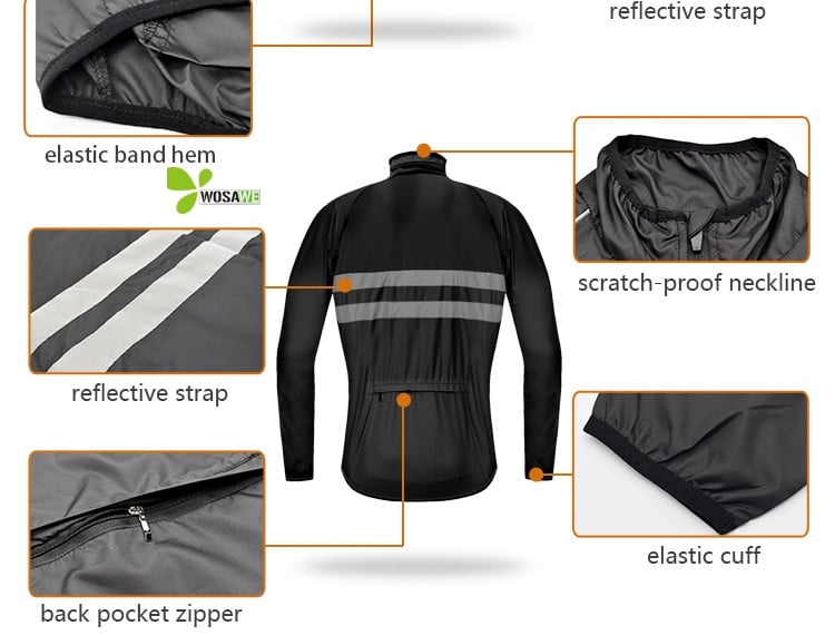 WOSAWE Reflective Cycling Jackets Men Breathable Waterproof Lightweight Rain Windbreaker Coat Bicycle Cycle MTB Bike Clothes