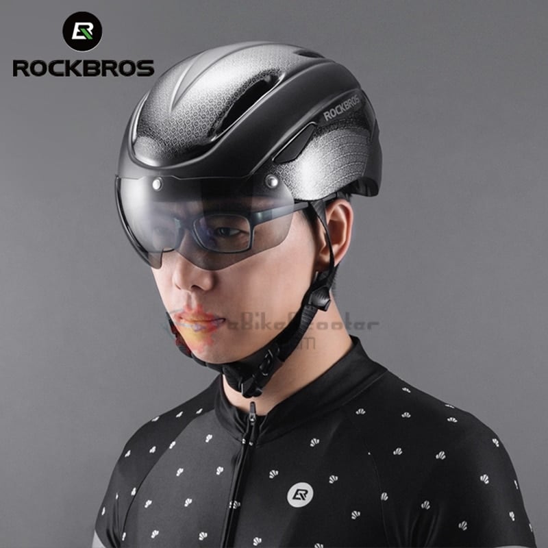 Details about   ROCKBROS Bicycle Helmet With Goggles Safety Protection Cycling Helmet 55-63cm 