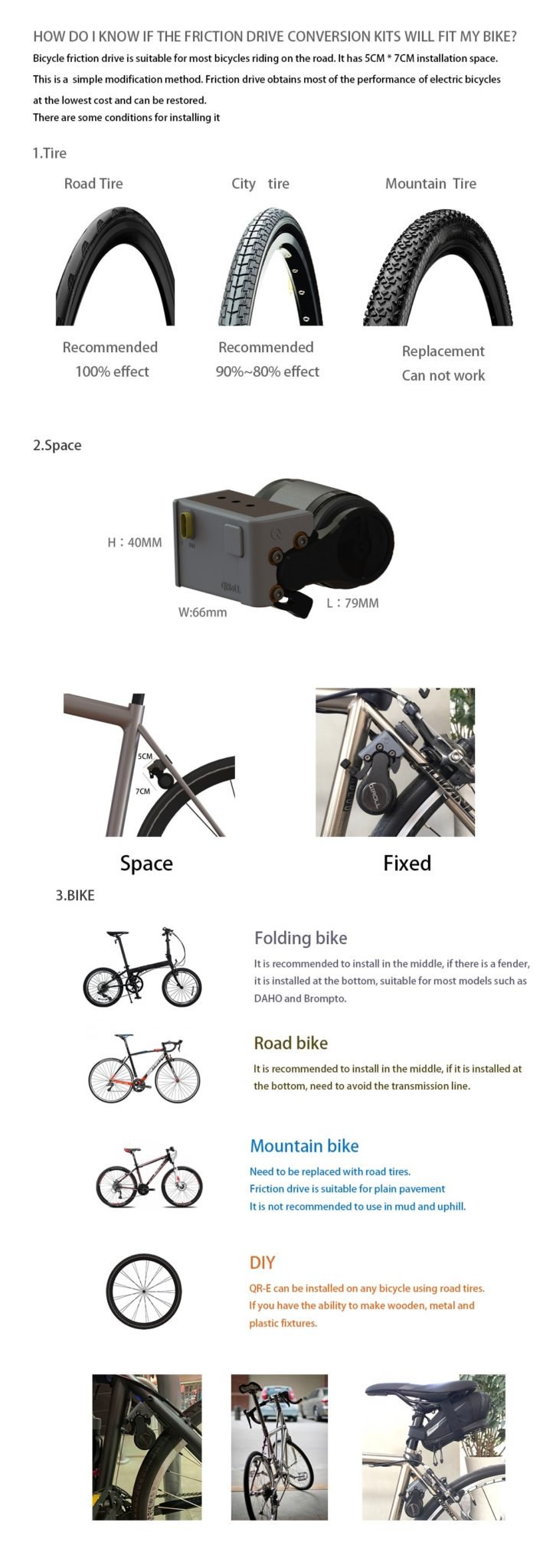 Electric Bicycle E-BIKE E BIKE Conversion Kit QiROLL Friction Drive QR-E MUTE+ B60i battery