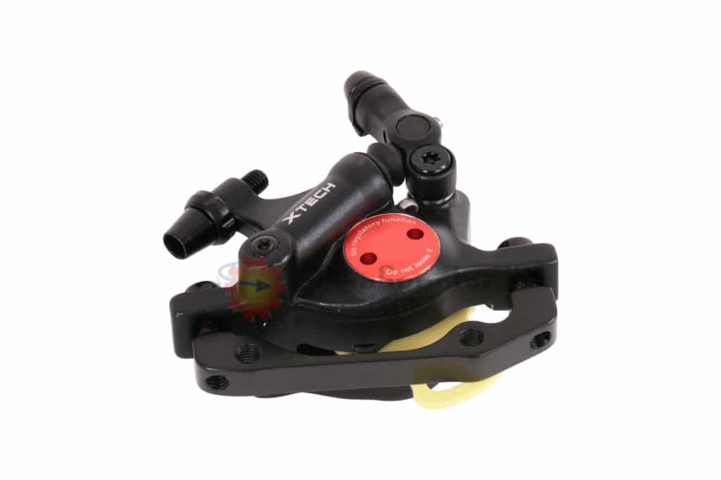 Black semi hydraulic brake caliper for the Kaabo Mantis electric scooter. (dual motor version)