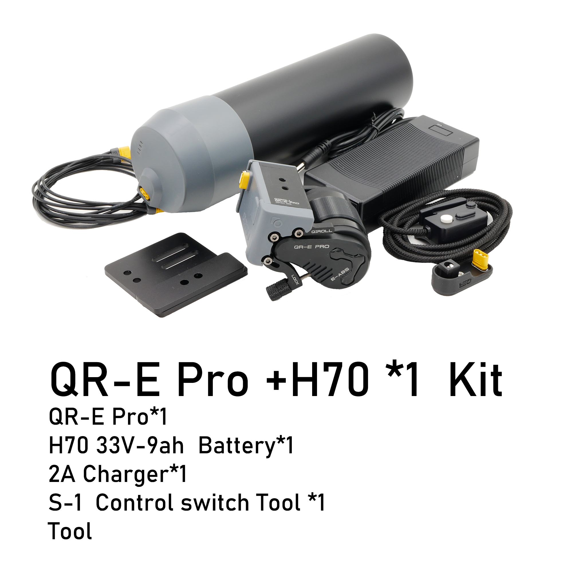 Qiroll QR-E Pro friction drive e-bike conversion kit E-ABS H70 Battery