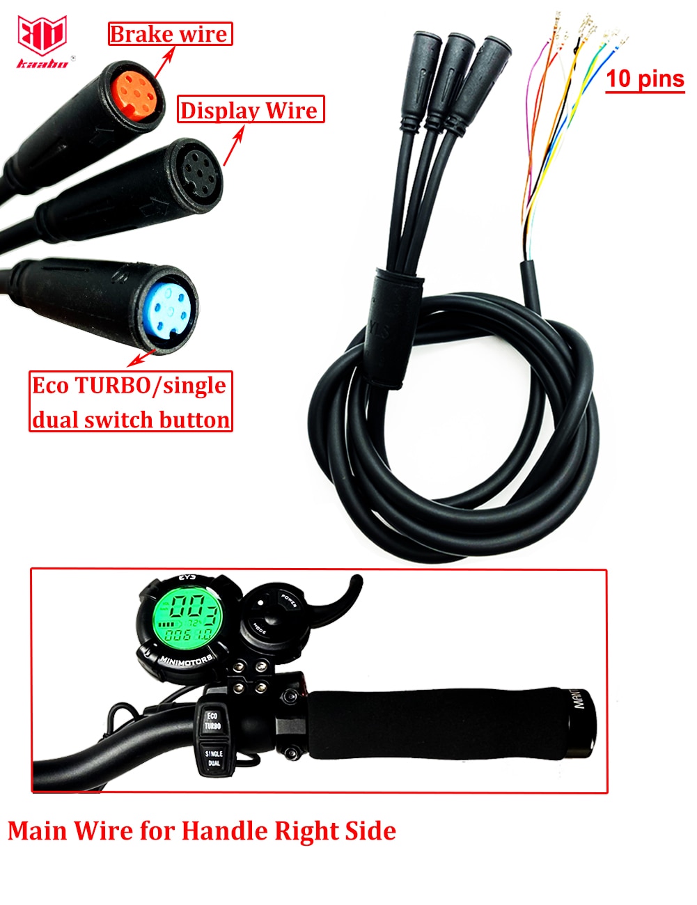 Original Kaabo Mantis 8/10 Dual Motor E-Scooter HUB Assembly Board Main Wire and Terminal Connector Part