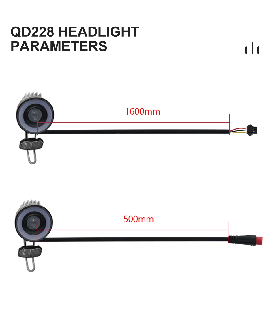 QD228 Electric Bicycle Headlight 50lux Ebike Front Light E-Bike Horn Light Electric Scooter Horn Light